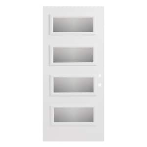 32 in. x 80 in. Lorraine Screen 4 Lite Painted White Left-Hand Inswing Steel Prehung Front Door