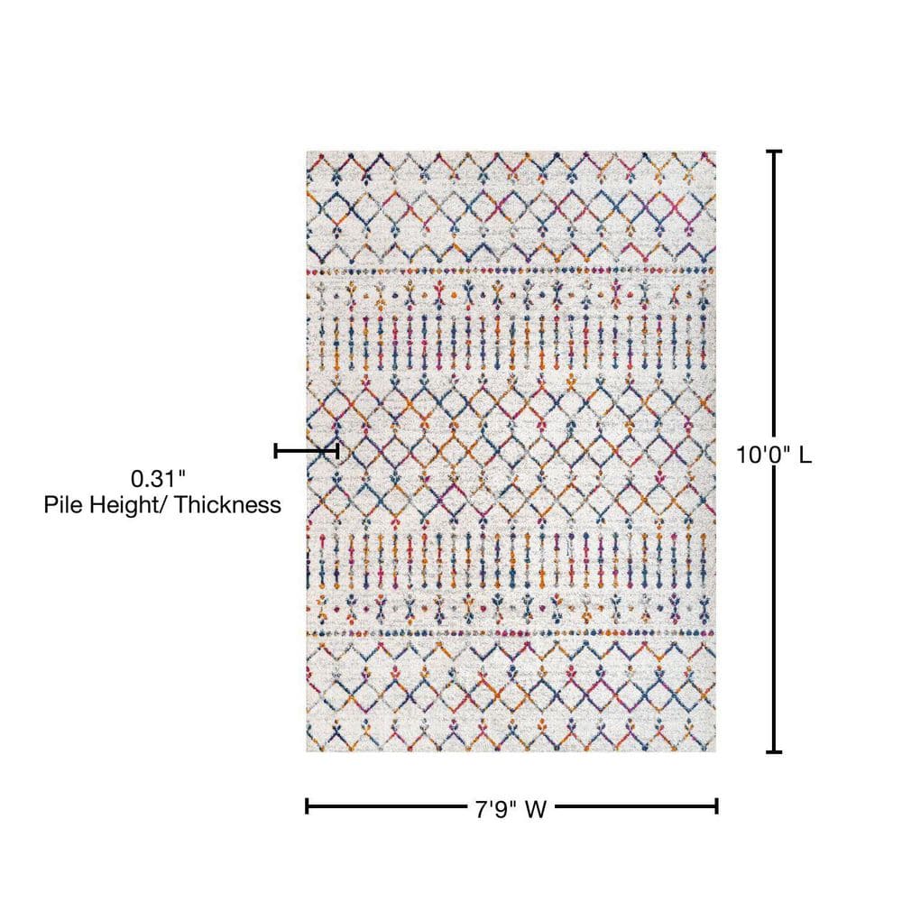 Cream and Multi Diamond Pattern 8' x 10' Synthetic Area Rug