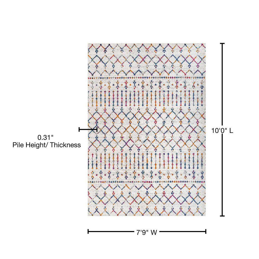 Cream and Multi Diamond Pattern 8' x 10' Synthetic Area Rug