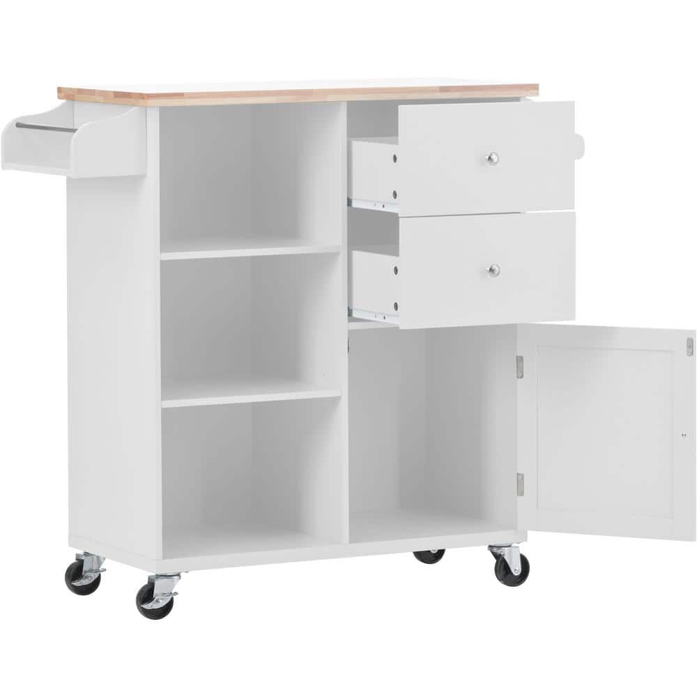 FUNKOL White Rubber Wood Kitchen Cart with Drawer Storage Cabinet Spice ...