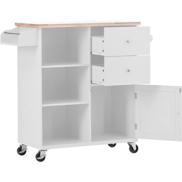 Funkol White Rubber Wood Kitchen Cart With Drawer Storage Cabinet Spice 