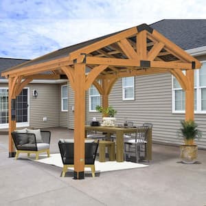 Arlington 12 ft. x 12 ft. All Cedar Wood Outdoor Gazebo Structure with Hard Top Steel Metal Peak Roof and Electric