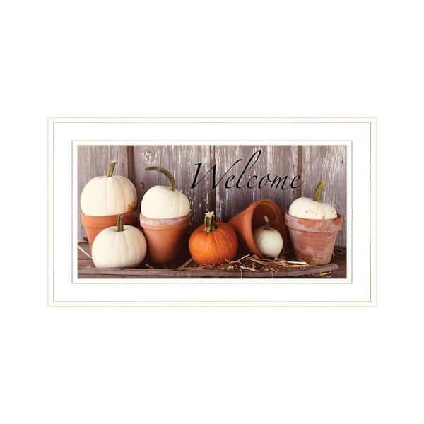 Charlie Welcome Pumpkin Shelf 1-Piece Framed Wall Art 12 in. x 21 in.