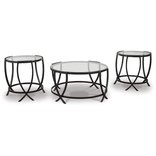 Signature DESIGN BY ASHLEY Tarrin 36.13 in. Brown Round Glass Coffee Table