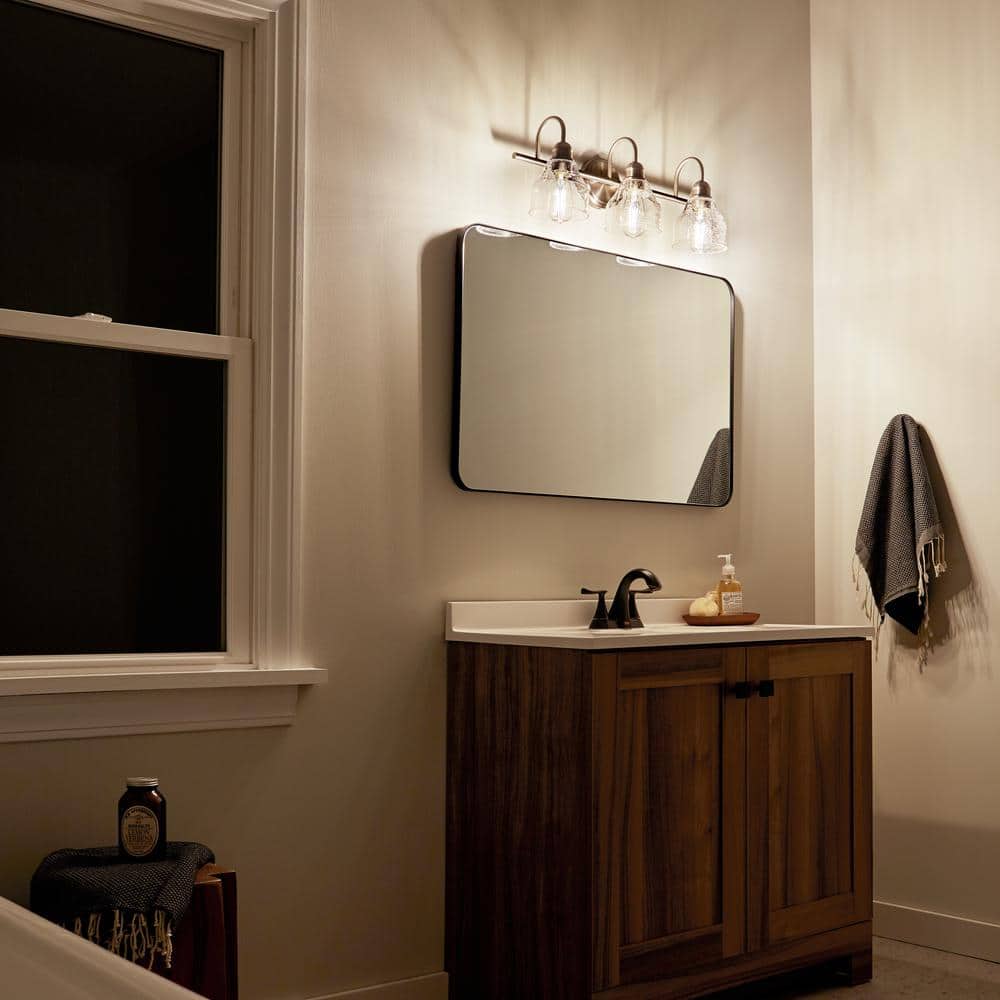 Avery Distressed Bronze 24" Transitional 3-Light Vanity with Clear Seeded Glass