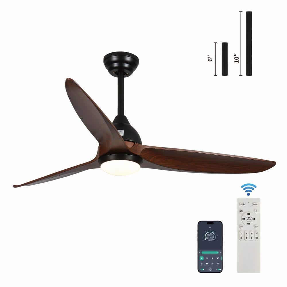 52 in. Smart Indoor Black 6-Speed 3-Colors Ceiling Fan with Integrated LED 