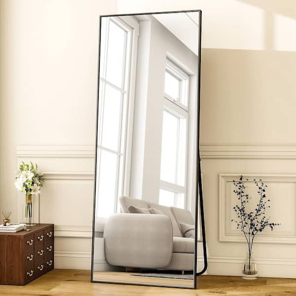 Black 24 in. W x 65 in. H Rectangular Aluminum Alloy Framed Full Length Mirror Floor Mirror