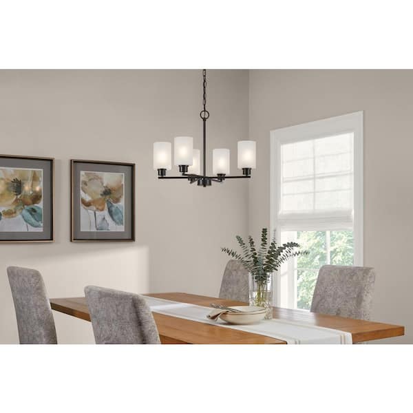 Hampton Bay Cawthon 5-Light Black Chandelier Light Fixture with Frosted Glass Shades