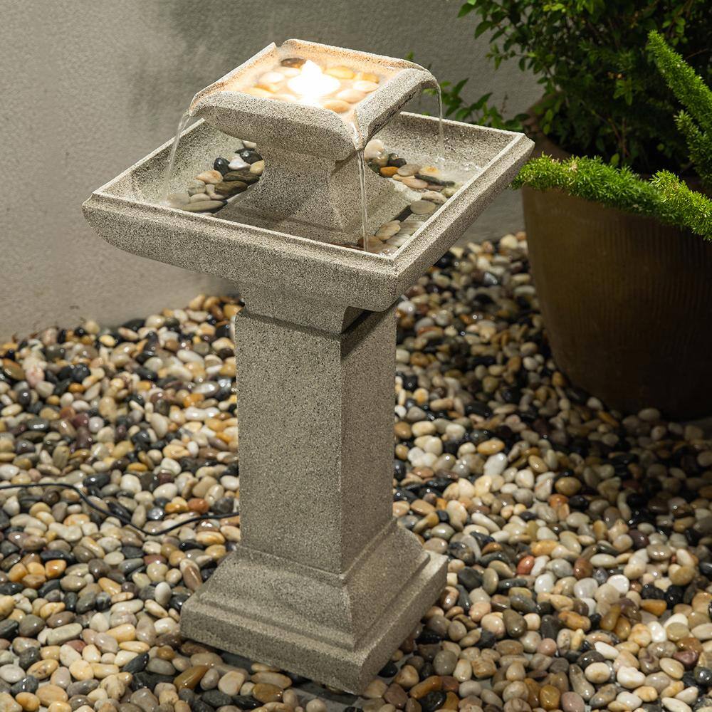 Glitzhome 25.75 in. H Modern Outdoor Polyresin Pedestal 2Tier Tiered
