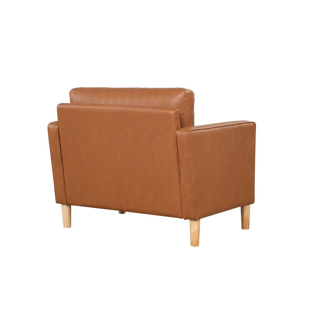 Caramel Faux Leather Accent Chair with Wood Legs