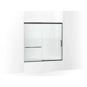 Elate 56-60 in. W x 57 in. H Sliding Frameless Tub Door in Matte Black with Crystal Clear Glass with Privacy Band