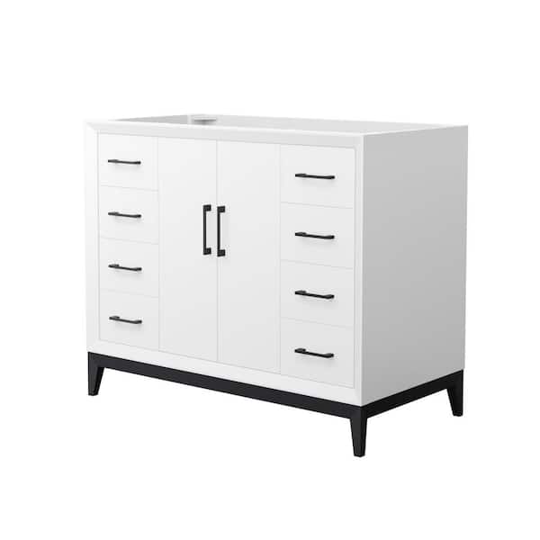 Wyndham Collection Amici 41.75 in. W x 21.75 in. D x 34.5 in. H Single Bath Vanity Cabinet without Top in White with Matte Black Trim