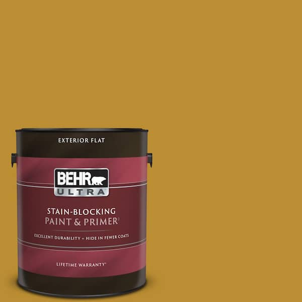 BEHR ULTRA 1 gal. #360D-7 Brown Mustard Flat Exterior Paint & Primer