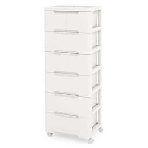 White 45 in. Plastic Rolling Storage Cart with 4 Universal Wheels 7-Drawer Dresser Cabinet