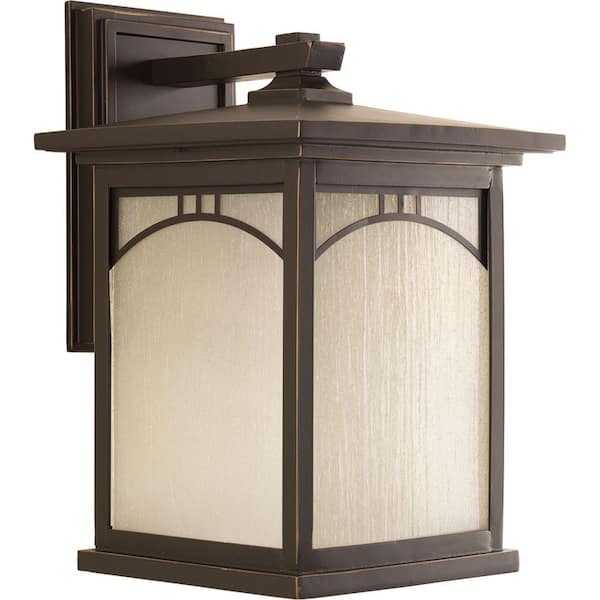Residence Collection 1-Light Antique Bronze Umber Textured Art Glass Craftsman Outdoor Large Wall Lantern Light