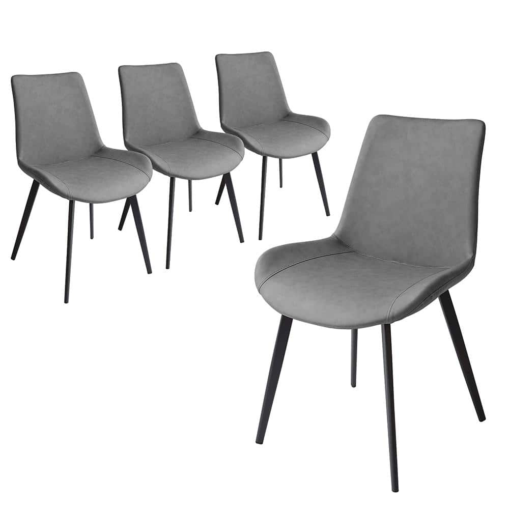 Gray Faux Leather Upholstered Modern Style Dining Chair with Carbon Steel Legs (Set of 4) -  GOJANE, W124152699LWY