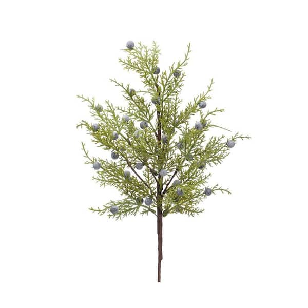 18 in. Green Artificial Juniper Cedar Sprays and Berries Branch Faux Cedar Stems 6 Pcs