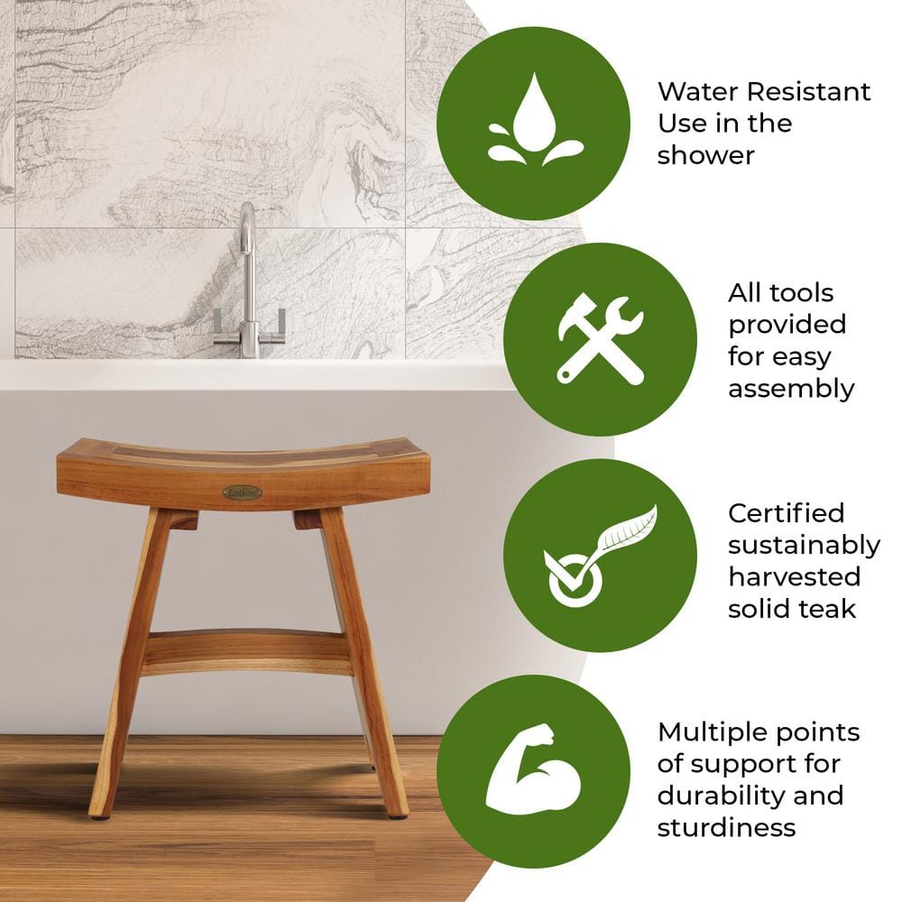 EcoDecors 18" Earthy Teak Wood Shower Bench with Shelf