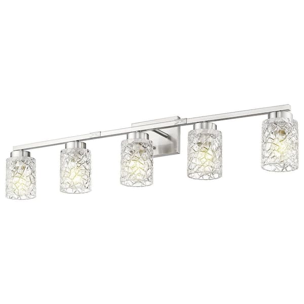 40 in. 5-Light Brushed Nickel Vanity Light with Clear Glass Geometric Shade Light Fixture