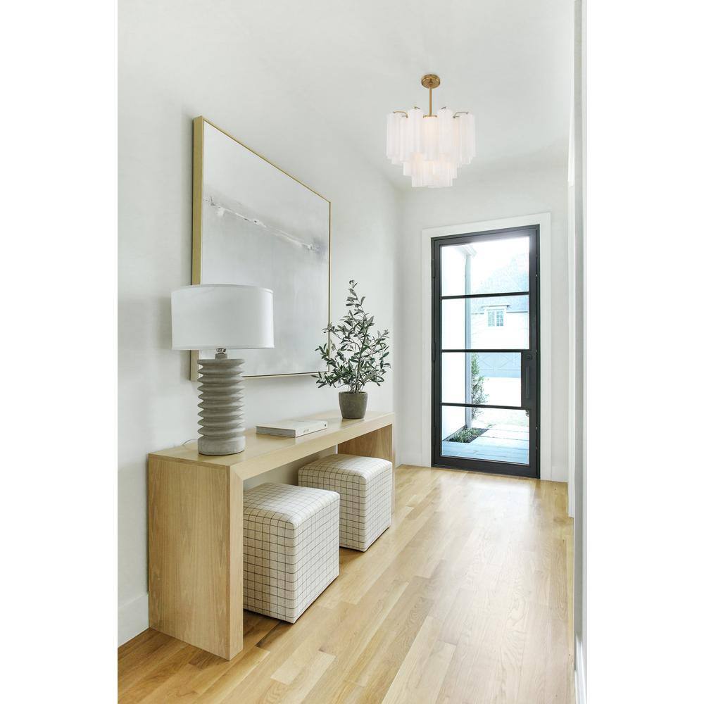 Aged Brass and White Glass 4-Light Chandelier