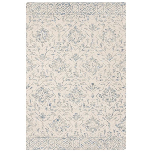 SAFAVIEH Dip Dye Light Blue/Ivory 6 ft. x 9 ft. Border Floral Medallion Area Rug