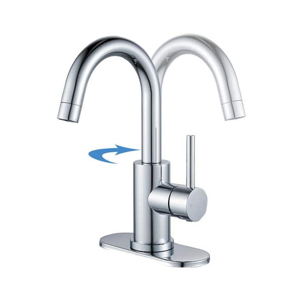 BYH build your home Single Hole Single Handle Deck Mount Vessel Sink Faucet Bathroom Lavatory With Drain Kit Supply Line in Polished Chrome