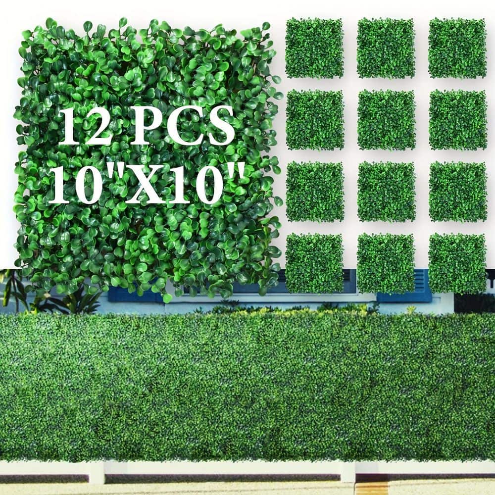 10 in. x 10 in. Artificial Boxwood Hedge UV Stable Faux Grass Wall Backdrop