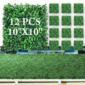 10 in. x 10 in. Artificial Boxwood Hedge UV Stable Faux Grass Wall Backdrop Grass Wall Indoor Outdoor Decor (12-Piece)