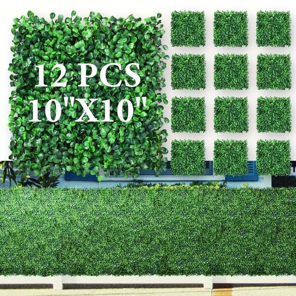 LHY 10 in. x 10 in. Artificial Boxwood Hedge UV Stable Faux Grass Wall Backdrop Grass Wall Indoor Outdoor Decor (12-Piece)
