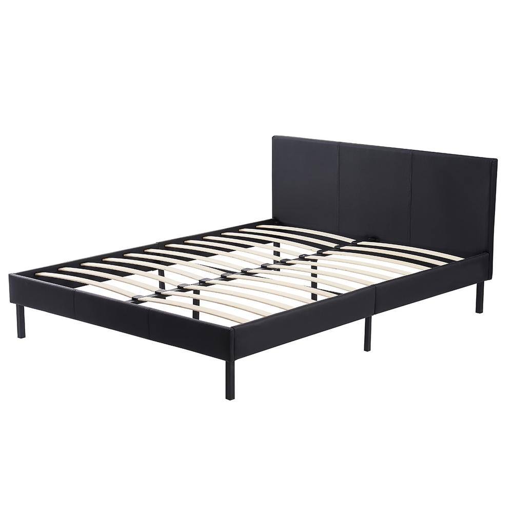Lusimo 63 in. W Black Queen Size Upholstered PU Leather Metal Platform Bed Frame with Wood Slats