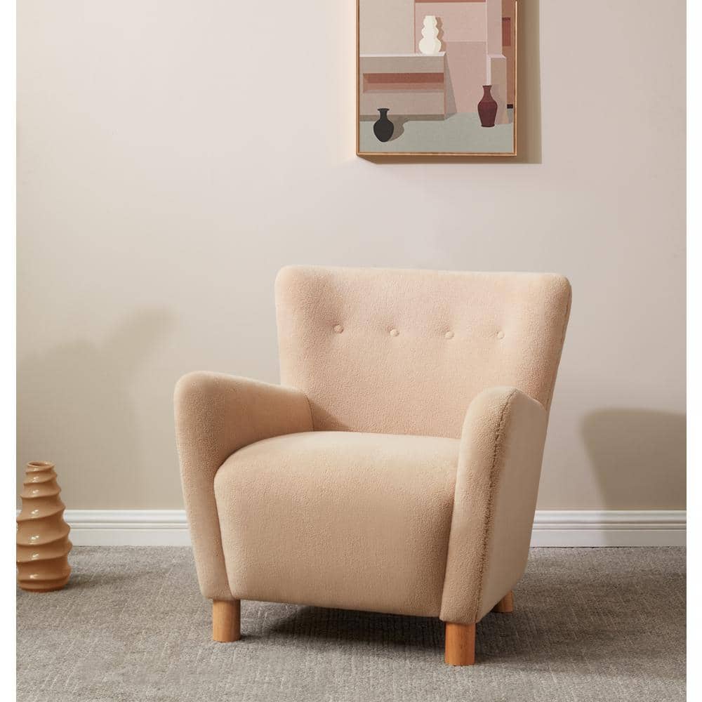 Tan Faux Shearling Accent Chair with Birch Wood Legs
