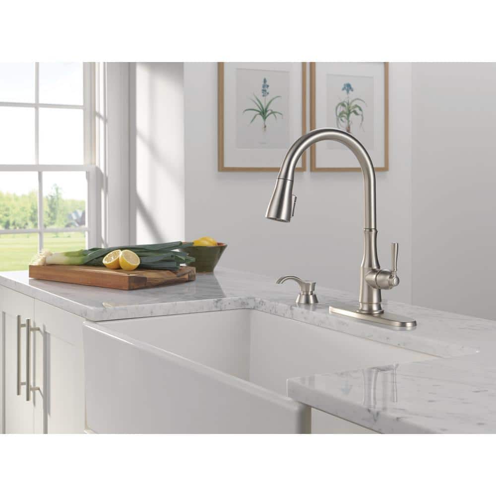 SpotShield Stainless Steel Pull-Down Kitchen Faucet with Soap Dispenser