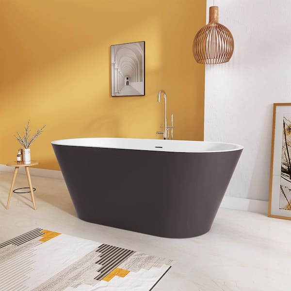 Zeafive 67 in. x 29.5 in. Acrylic Free Standing Soaking Tub Flatbottom Freestanding Bathtub with Chrome Drain in Matte Grey