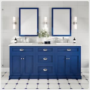 Epic 72 in. W x 22 in. D x 34 in. H Double Bathroom Vanity in Blue with White Quartz Top with White Sinks