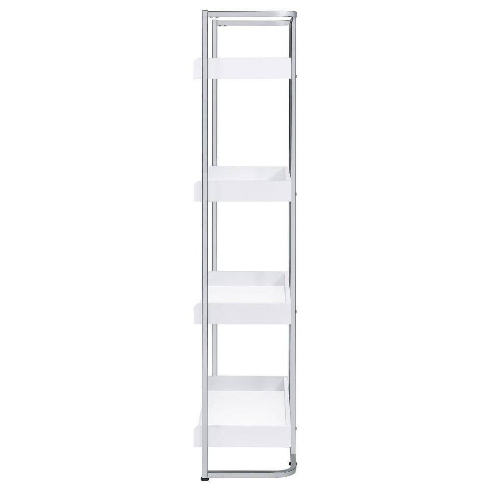 Ember White High Gloss and Chrome 4-Shelf Bookcase