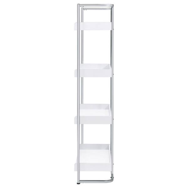 Coaster Ember 67.5 in. White High Gloss and Chrome 4 Shelf Accent Bookcase 803402