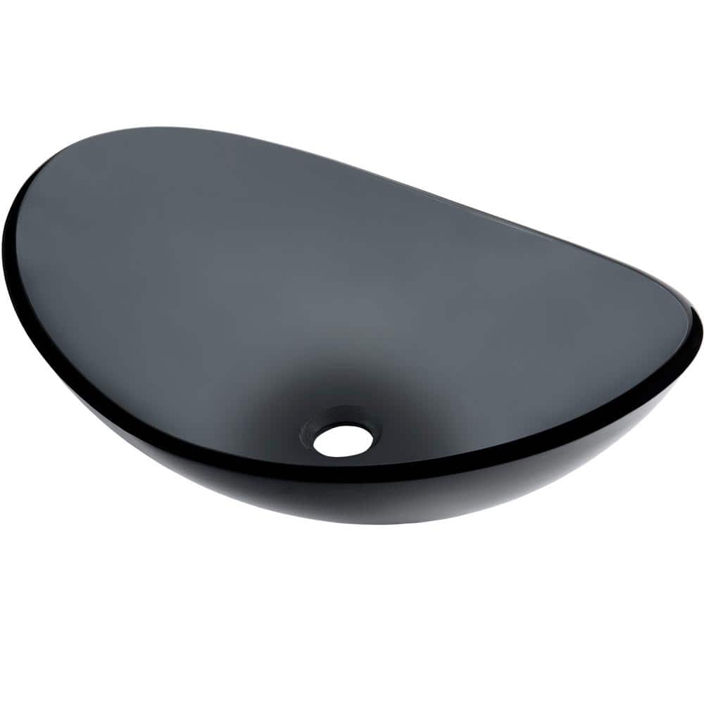 Clear Gray Tempered Glass Oval Above-Counter Bathroom Sink