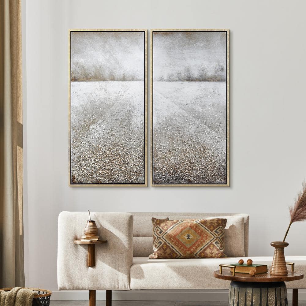 Abstract Gray and Beige Textured Landscape Canvas Painting