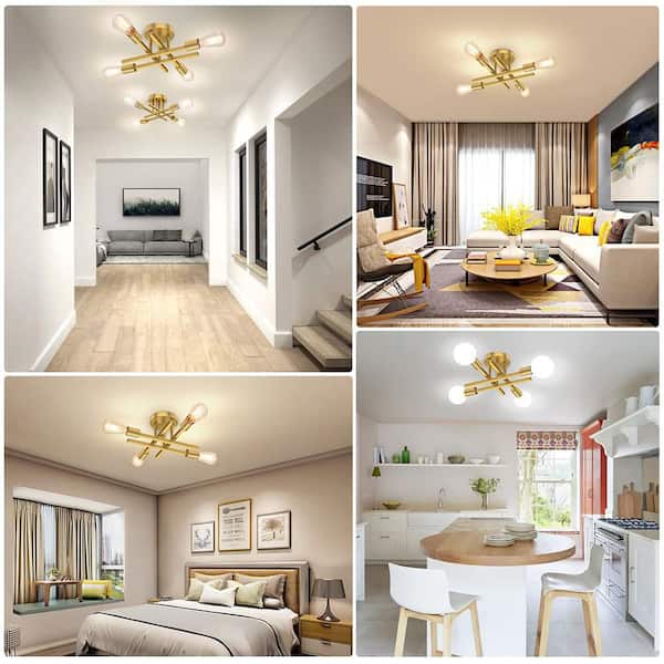 14 in. 4-Light Modern Gold Semi Flush Mount Ceiling Light with No