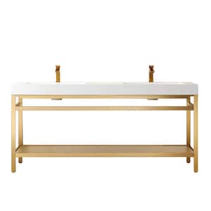 Ablitas 72 in. W x 20 in. D x 34 in. H Bath Vanity in Brushed Gold with White Composite Stone Top