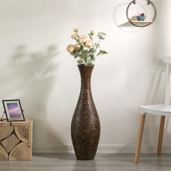 31 in. Brown Modern Decorative Textured Design Floor Flower Vase, for  Living Room, Entryway or Dining Room