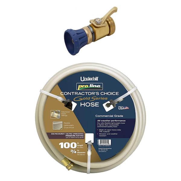 Underhill Proline 0.75 in. Dia x 100 ft. Garden Hose, Gold and Precision Cloudburst Hose End Nozzle