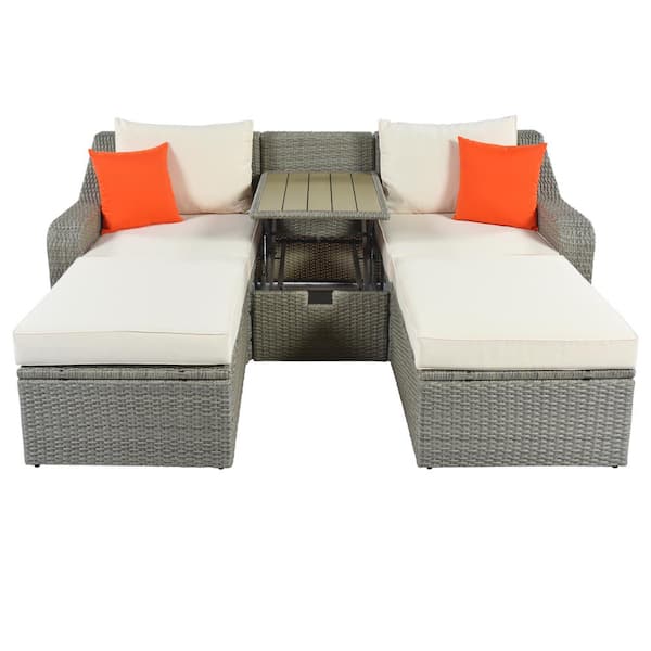 HOTEBIKE 3-Piece Patio PE Rattan Wicker Outdoor Sofa Sectional Set with Beige Cushions