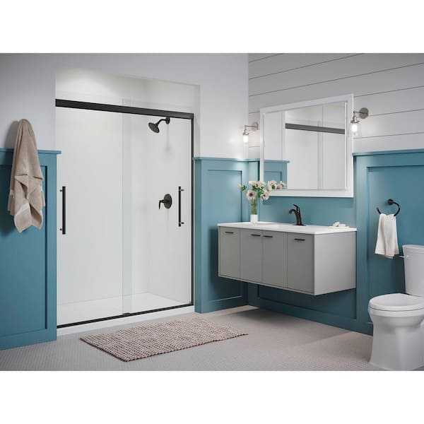 KOHLER Pleat 55-60 in. x 79 in. Frameless Sliding Shower Door in Matte Black with Crystal Clear Glass