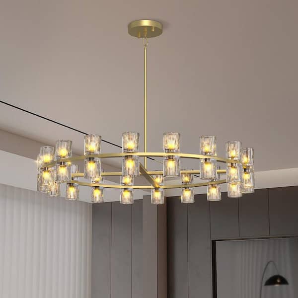 ZHLWIN Home Light 24 Lights Gold Wagon Wheel Chandelier with Round
