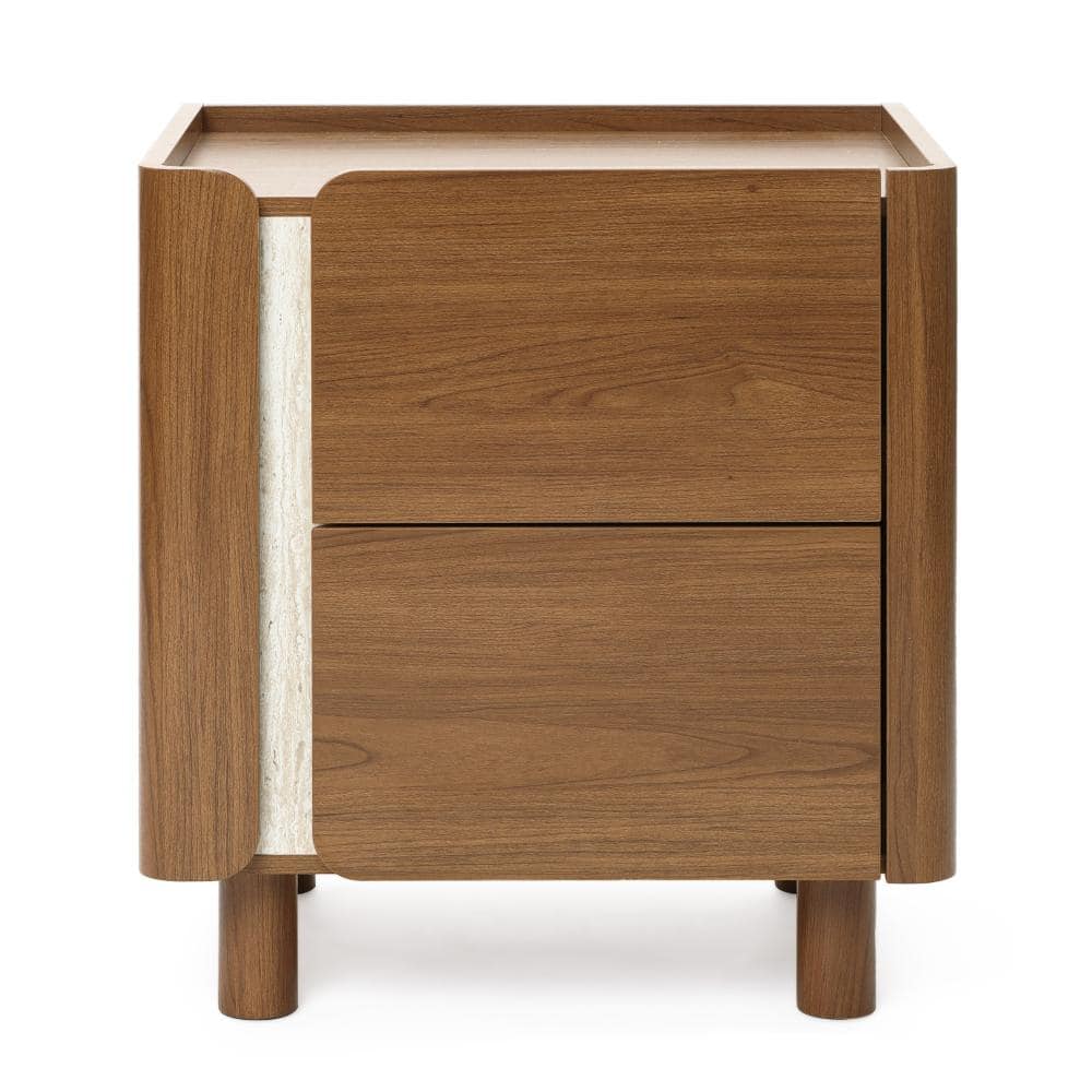 Scandinavian-Style Nightstand, Manufactured Wood End Table with 2 Drawers