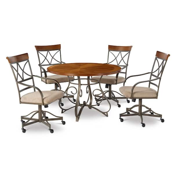 Masson 5-Piece Round Cherry/Bronze Wood Top Dining Room Set Seats 4