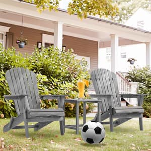 Classic Gray Solid Wood Outdoor Patio Folding Adirondack Chair, Half Assembled (Set of 4)