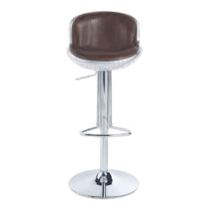 Brancaster 41 in. Vintage Brown and Aluminum Low Back Metal Frame Adjustable Swivel Bar Stool with Leather Seat