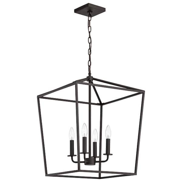 Emma 240-Watt 4-Light Dark Bronze Shaded Pendant Light with Dark Bronze Metal Shade, No Bulbs Included
